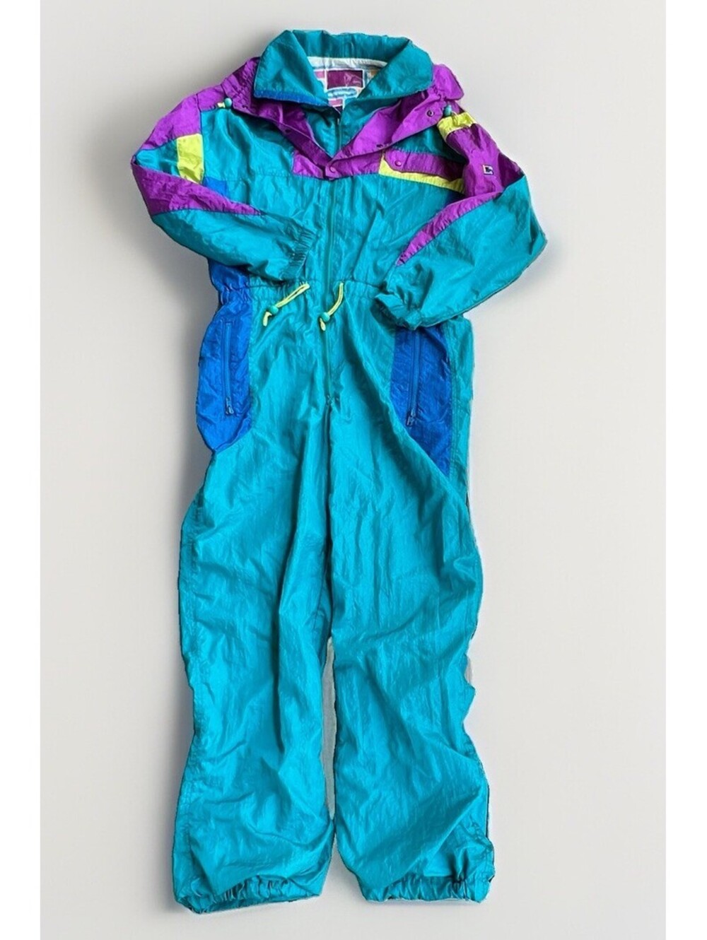 Vintage 80s Roffe Ski Suit Neon Colorblock One Piece USA Made MC Hammer M/L 60"